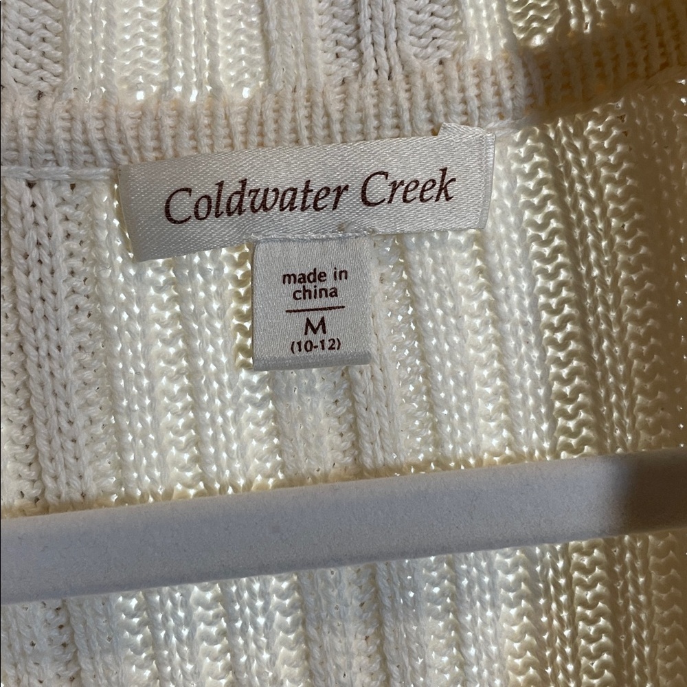 Coldwater Creek Cream Knit Cardigan Sweater Short Sleeve Floral Toggles M - Picture 3 of 8